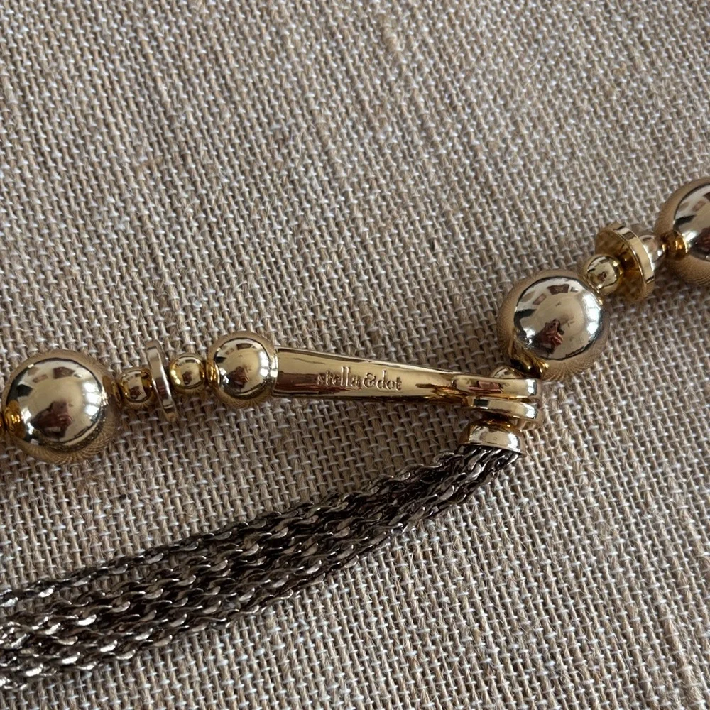 Stella & Dot Gold and Brown Tassel‎ Necklace